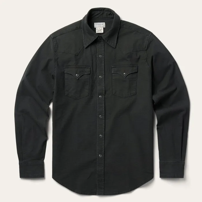 Denim Shirts Men Stetson Charcoal Corded Denim Shirt Grey