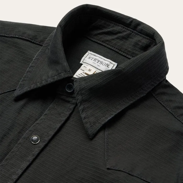 Denim Shirts Men Stetson Charcoal Corded Denim Shirt Grey