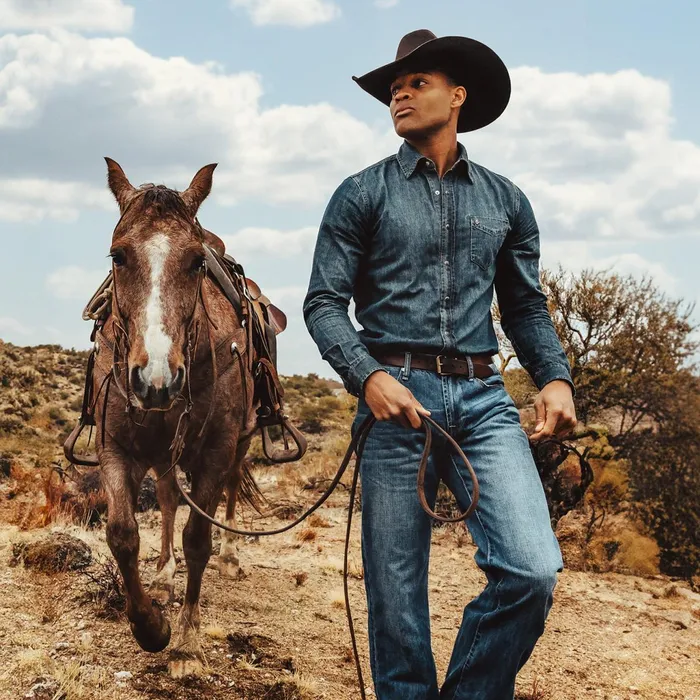 Denim Shirts Men Stetson Dark Denim Western Shirt Blue