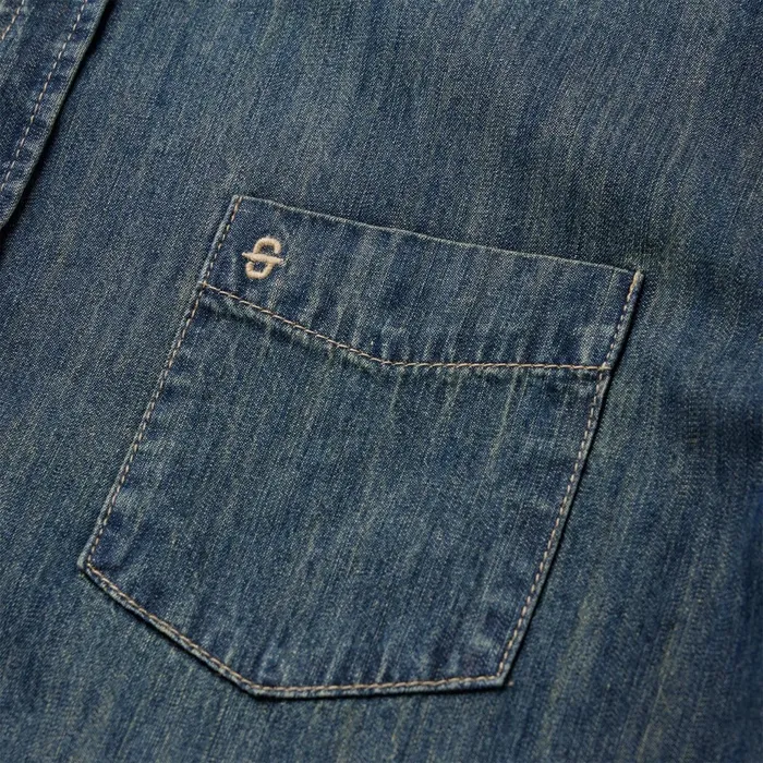 Denim Shirts Men Stetson Dark Denim Western Shirt Blue