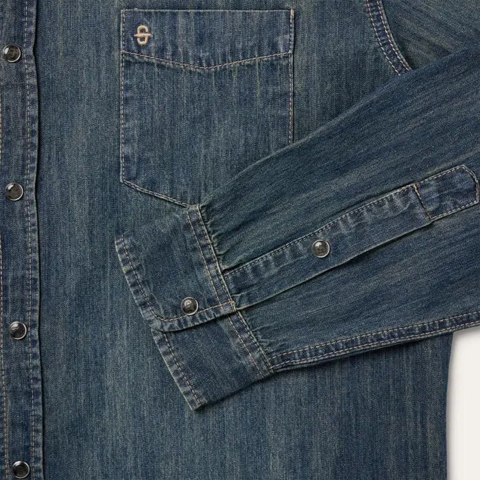 Denim Shirts Men Stetson Dark Denim Western Shirt Blue