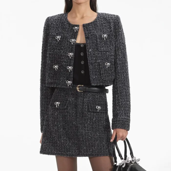 Denim Women Self Portrait Black Textured Denim Jacket