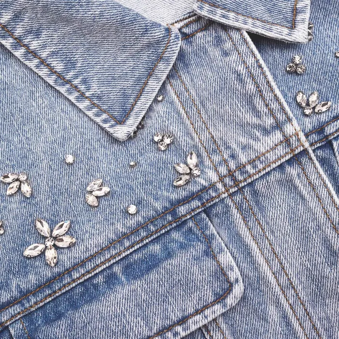 Denim Women Self Portrait Crystal Embellished Denim Jacket