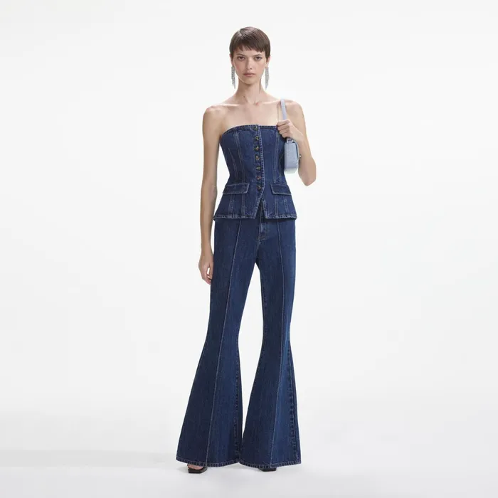 Denim Women Self Portrait Denim Bandeau Jumpsuit