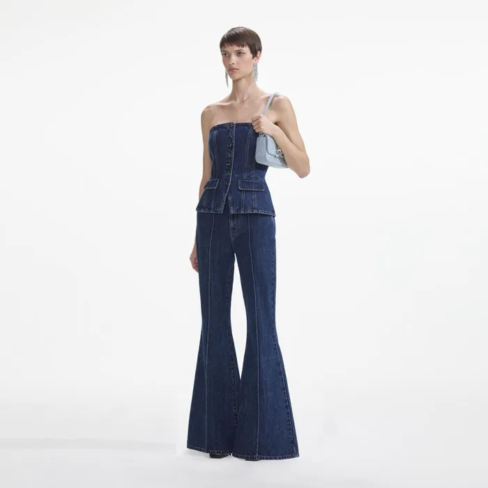 Denim Women Self Portrait Denim Bandeau Jumpsuit
