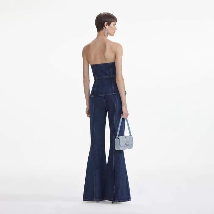 Denim Women Self Portrait Denim Bandeau Jumpsuit