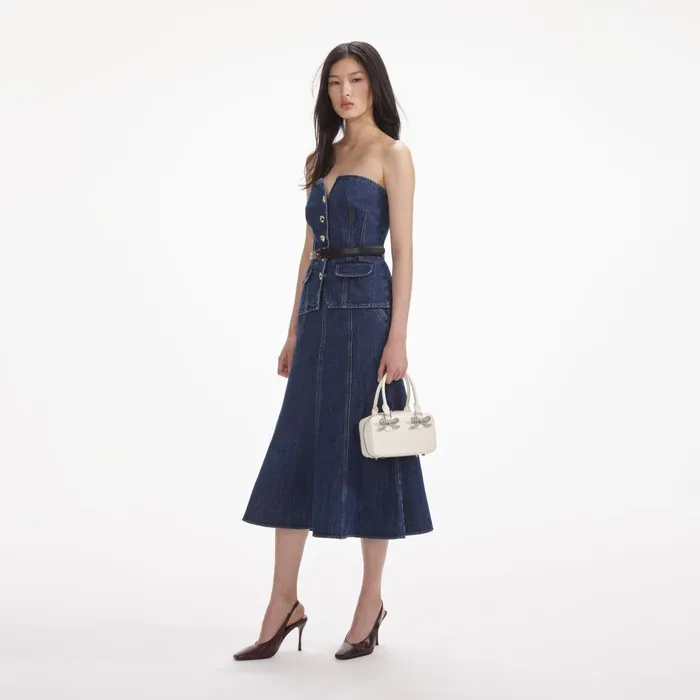 Denim Women Self Portrait Denim Bandeau Midi Dress