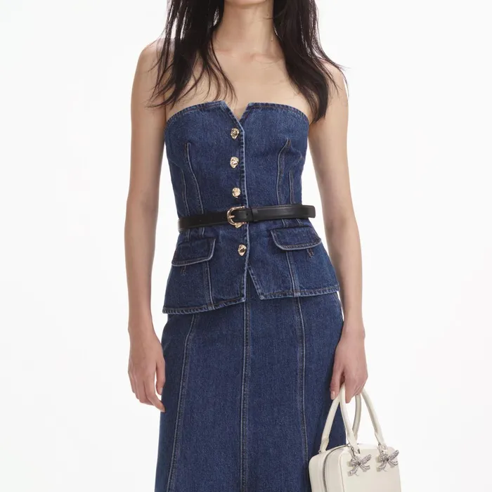 Denim Women Self Portrait Denim Bandeau Midi Dress