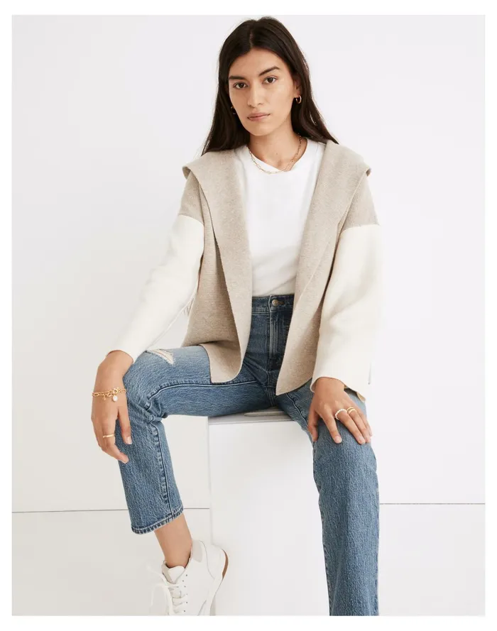 Dockery Hooded Cardigan Sweater Heather Wheat Women Madewell Sweaters