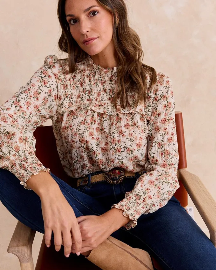 Dorotea Floral Blouse Beige Women Polin Et Moi Blouses And Shirts