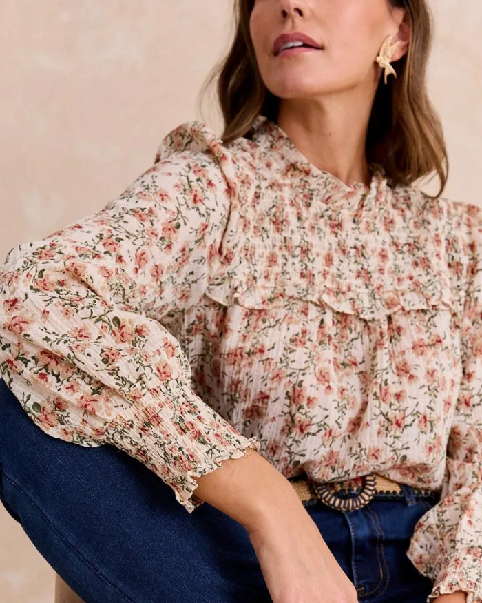 Dorotea Floral Blouse Beige Women Polin Et Moi Blouses And Shirts
