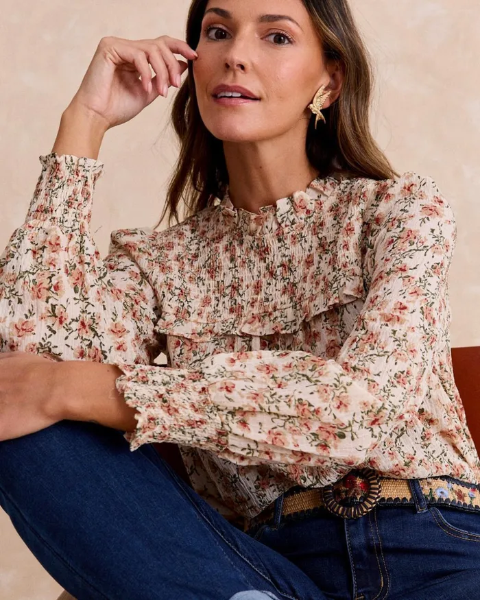 Dorotea Floral Blouse Beige Women Polin Et Moi Blouses And Shirts