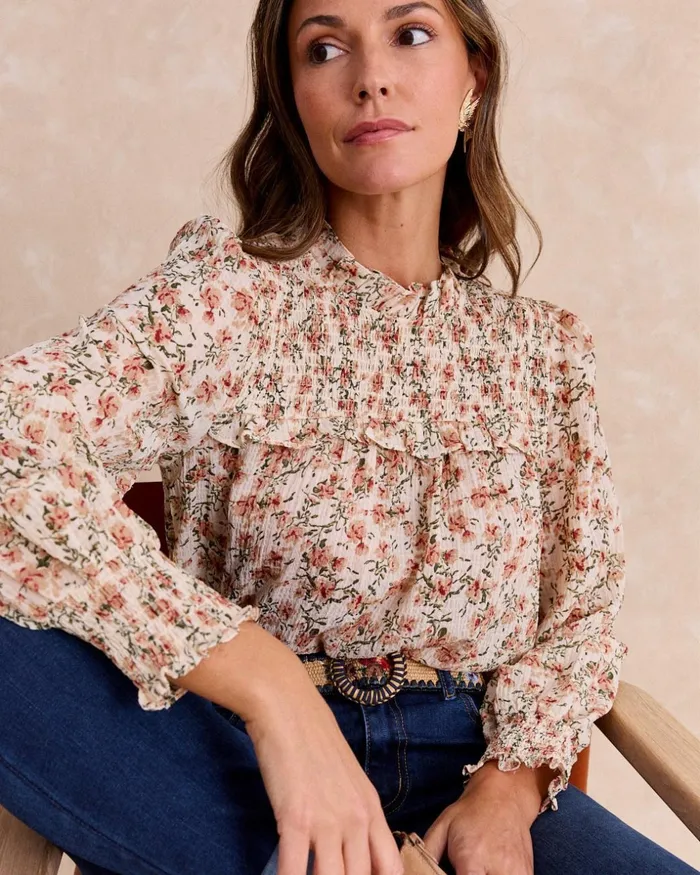 Dorotea Floral Blouse Beige Women Polin Et Moi Blouses And Shirts