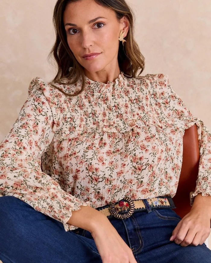 Dorotea Floral Blouse Beige Women Polin Et Moi Blouses And Shirts