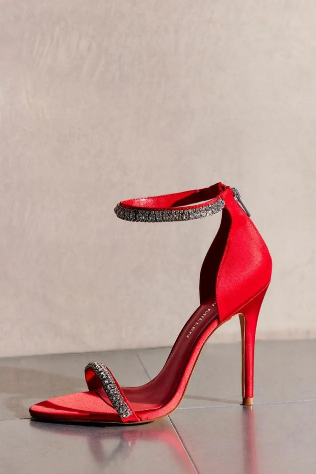 Double Diamante Strap Stiletto Heel Red Women Karen Millen Heels