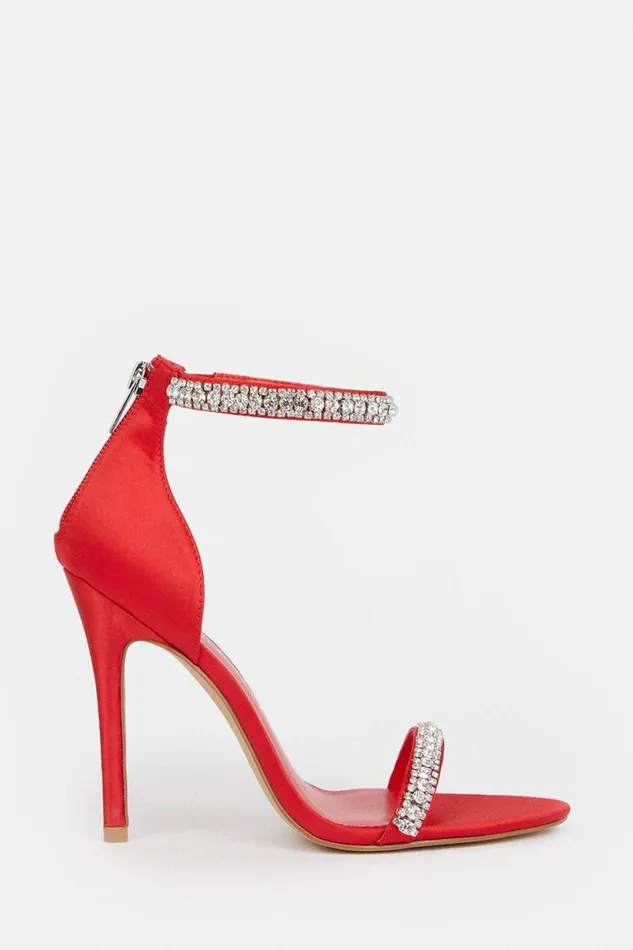 Double Diamante Strap Stiletto Heel Red Women Karen Millen Heels
