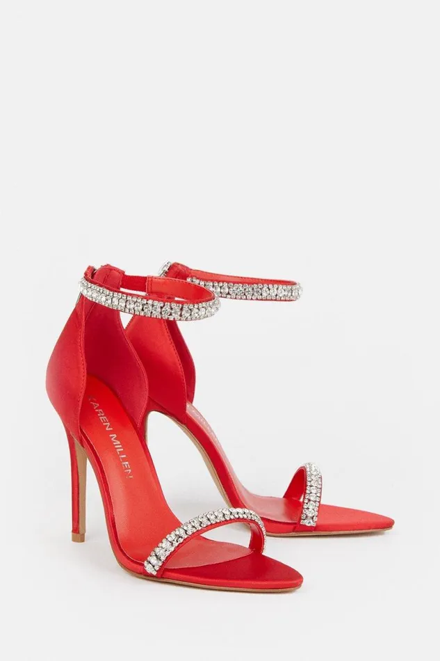 Double Diamante Strap Stiletto Heel Red Women Karen Millen Heels