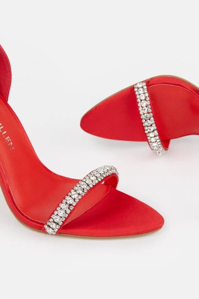 Double Diamante Strap Stiletto Heel Red Women Karen Millen Heels