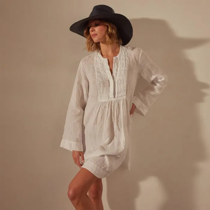 DressesJumpsuits Women James Perse Linen Pin Tuck Dress White