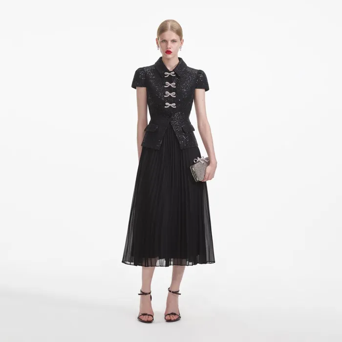 Dresses Women Self Portrait Black Boucle Bow Midi Dress