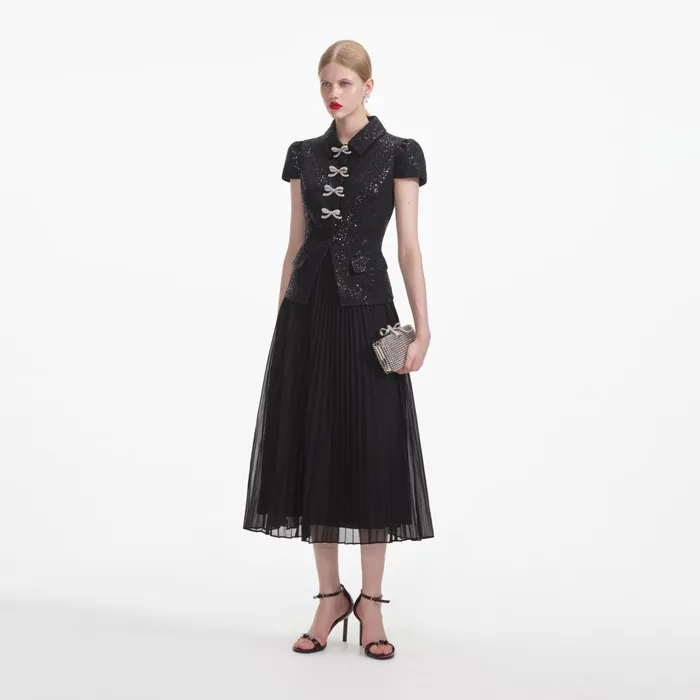 Dresses Women Self Portrait Black Boucle Bow Midi Dress