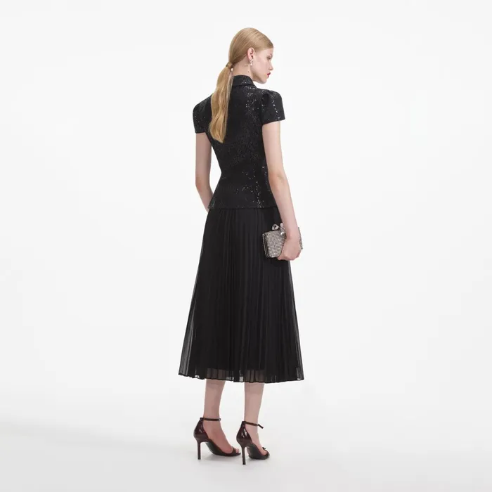 Dresses Women Self Portrait Black Boucle Bow Midi Dress