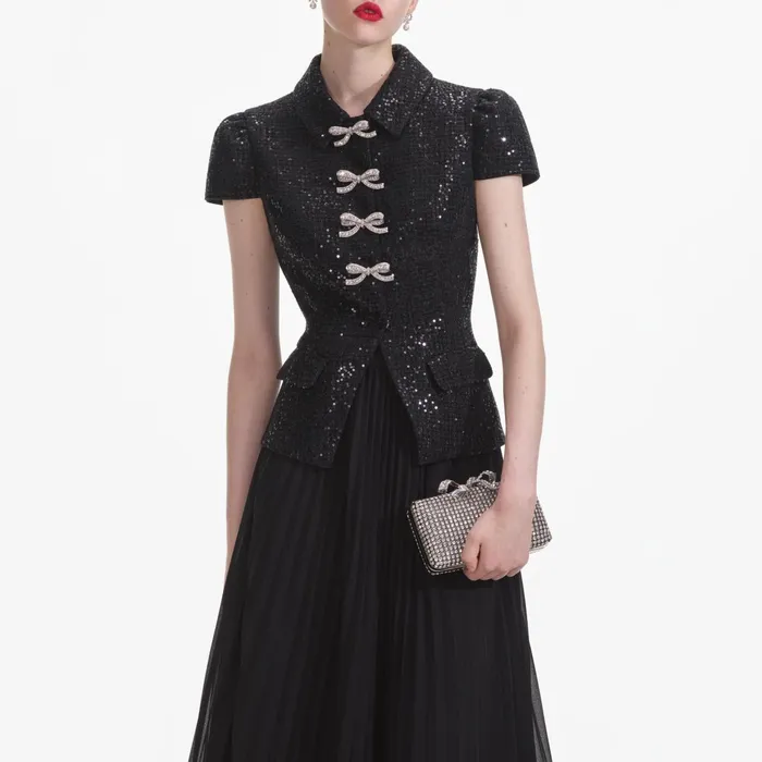 Dresses Women Self Portrait Black Boucle Bow Midi Dress