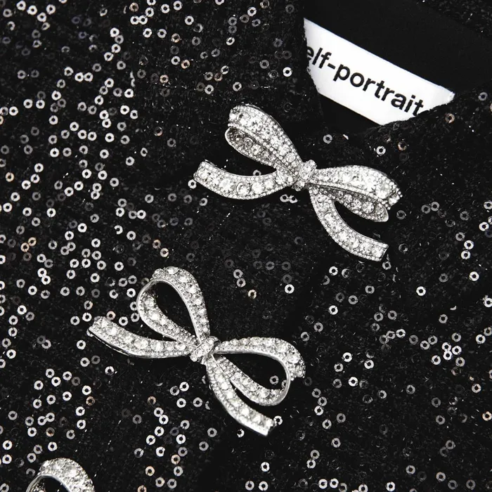 Dresses Women Self Portrait Black Boucle Bow Midi Dress