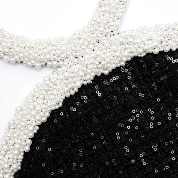 Dresses Women Self Portrait Black Boucle Pearl Trim Mini Dress