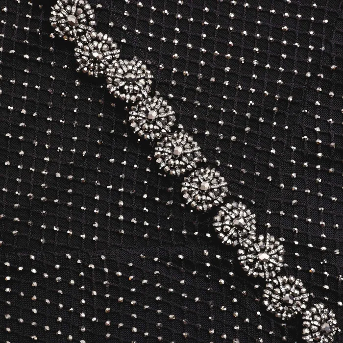 Dresses Women Self Portrait Black Rhinestone Fishnet Crossover Midi Dress