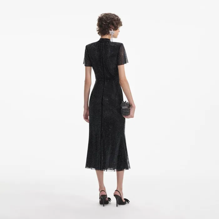 Dresses Women Self Portrait Black Rhinestone Mesh Midi Dress