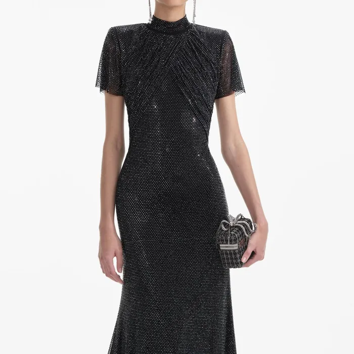 Dresses Women Self Portrait Black Rhinestone Mesh Midi Dress
