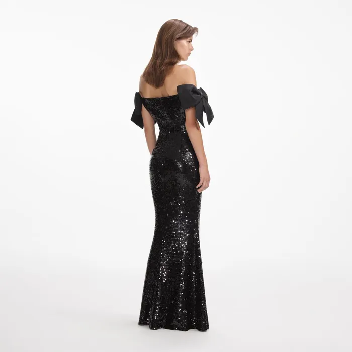 Dresses Women Self Portrait Black Sequin Bow Maxi Dress