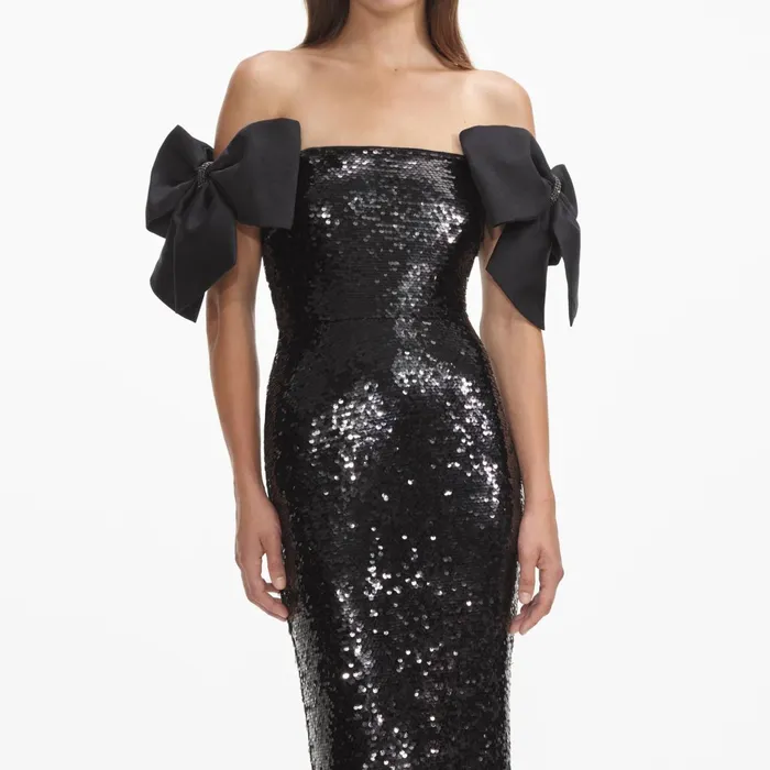 Dresses Women Self Portrait Black Sequin Bow Maxi Dress