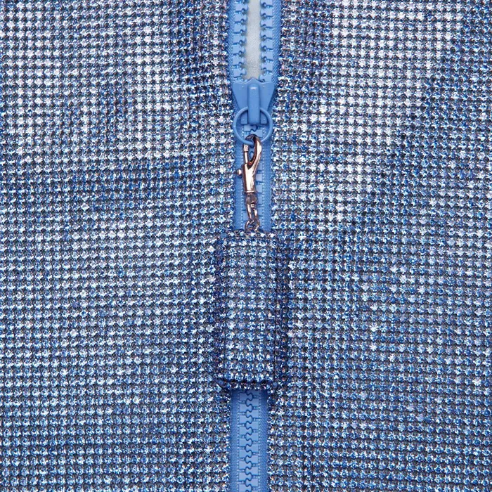 Dresses Women Self Portrait Blue Crystal Chainmail Zip Mini Dress