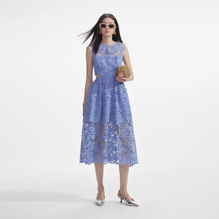 Dresses Women Self Portrait Blue Lace Cut Out Midi Dress