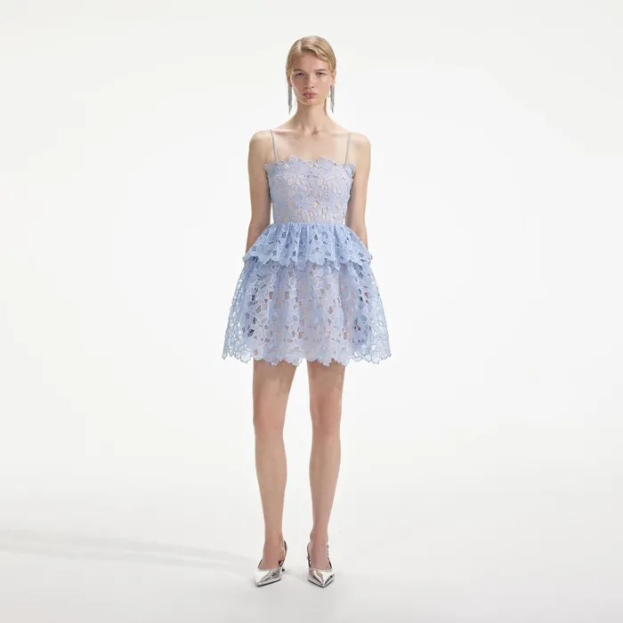 Dresses Women Self Portrait Blue Organza Lace Mini Dress