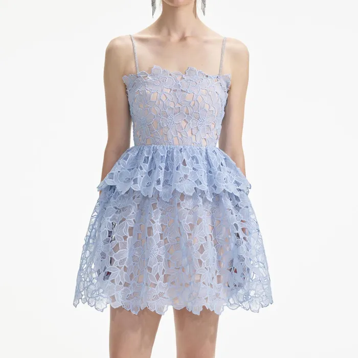 Dresses Women Self Portrait Blue Organza Lace Mini Dress
