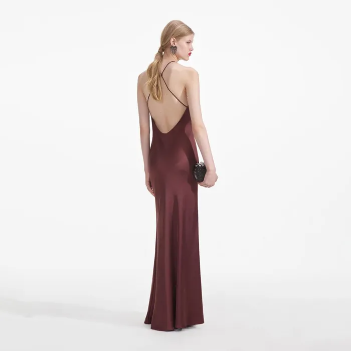 Dresses Women Self Portrait Brown Satin Maxi Dress