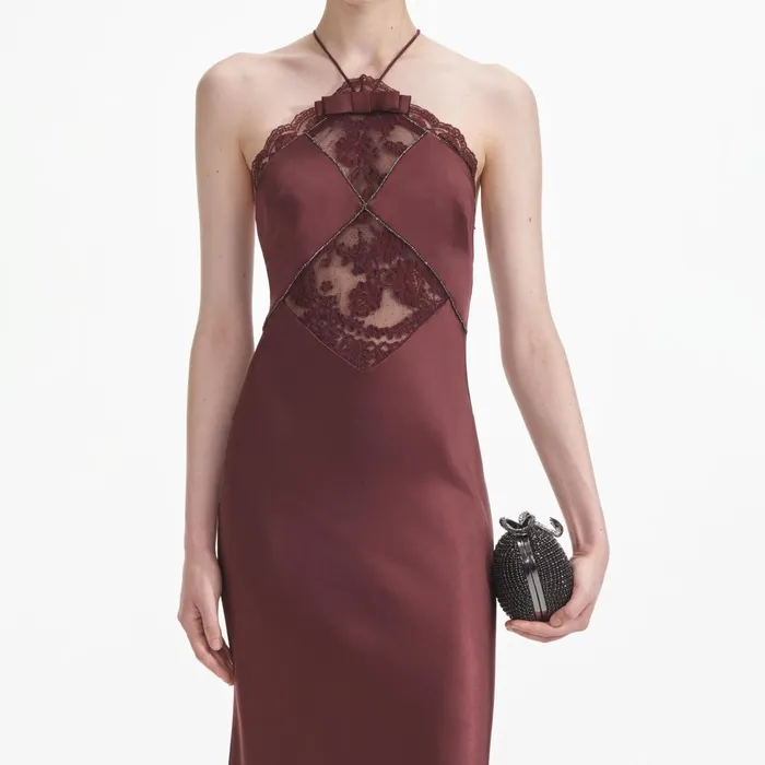 Dresses Women Self Portrait Brown Satin Maxi Dress