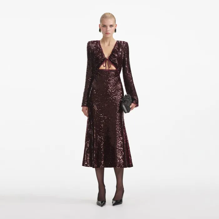 Dresses Women Self Portrait Burgundy Sequin Midi Dress
