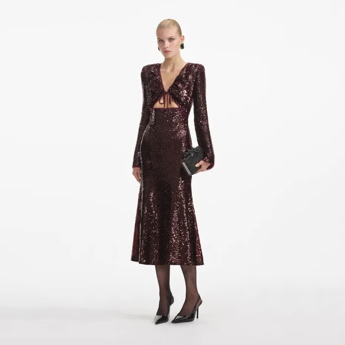 Dresses Women Self Portrait Burgundy Sequin Midi Dress