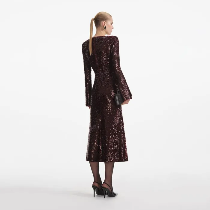 Dresses Women Self Portrait Burgundy Sequin Midi Dress