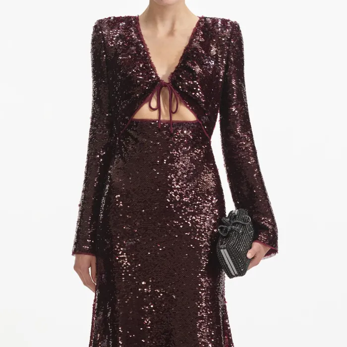 Dresses Women Self Portrait Burgundy Sequin Midi Dress