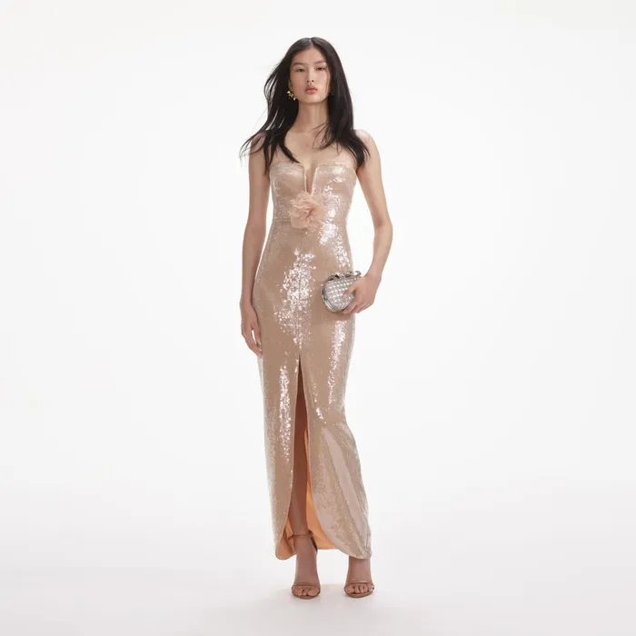 Dresses Women Self Portrait Champagne Sequin Maxi Dress