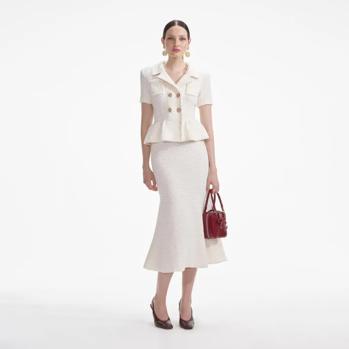 Dresses Women Self Portrait Cream Textured Knit Midi Dress
