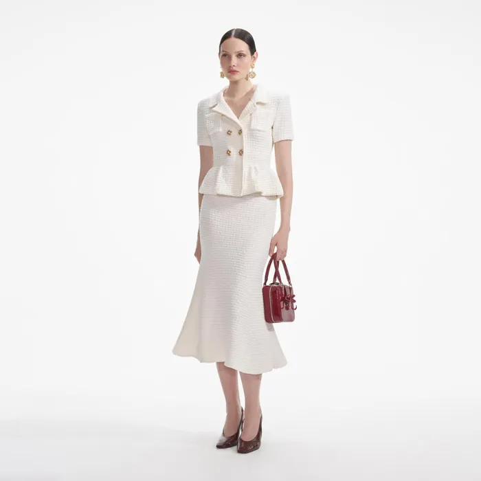 Dresses Women Self Portrait Cream Textured Knit Midi Dress