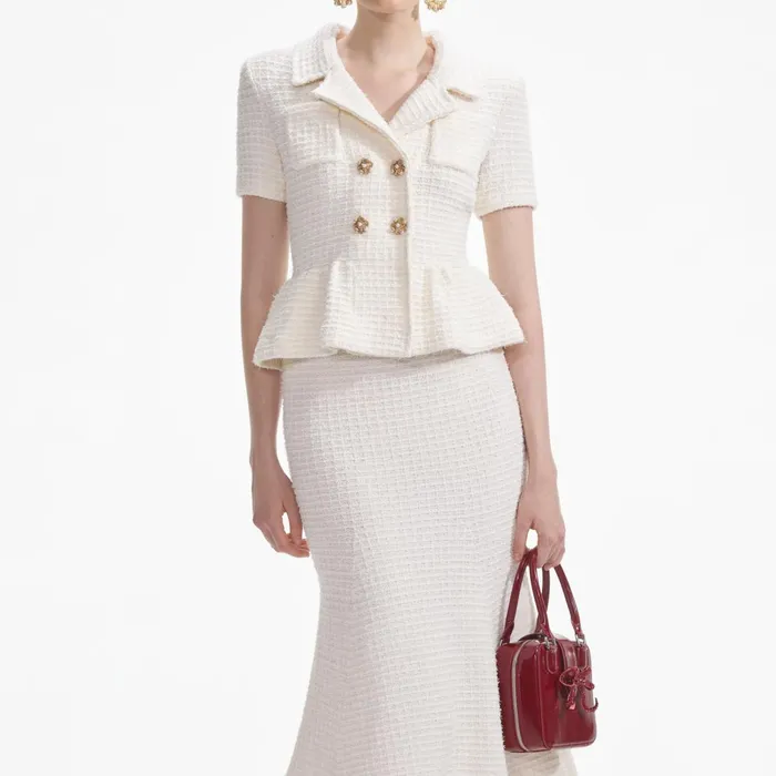 Dresses Women Self Portrait Cream Textured Knit Midi Dress