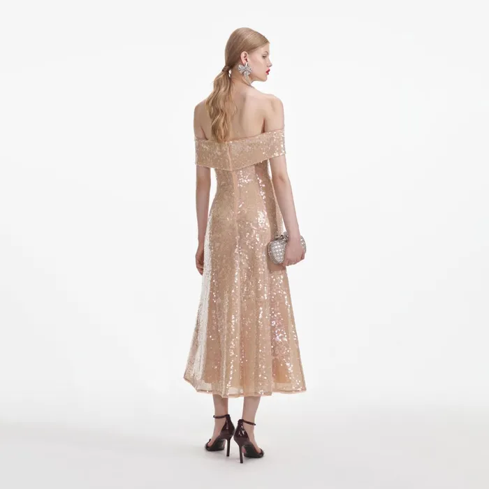 Dresses Women Self Portrait Gold Sequin Off Shoulder Midi Dress