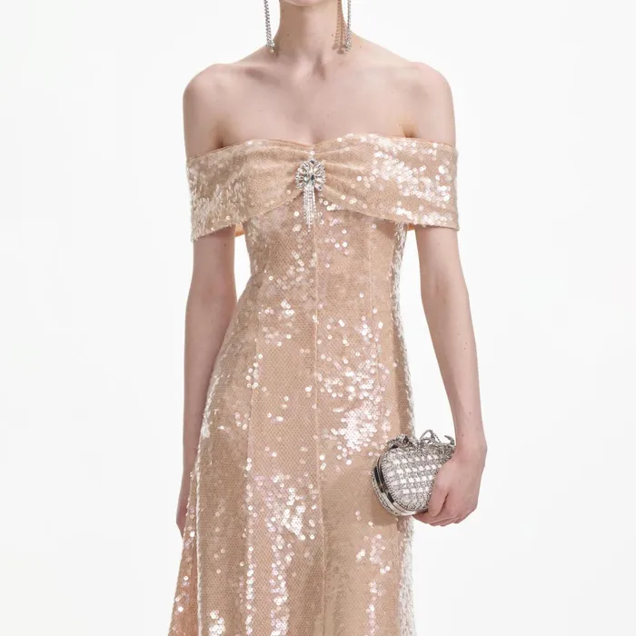 Dresses Women Self Portrait Gold Sequin Off Shoulder Midi Dress